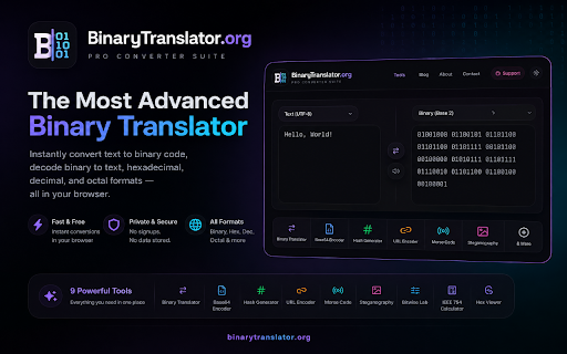 Binary Translator :: Binary Translator: Text ↔ Binary + Dev Tools. Fast, clean & free.