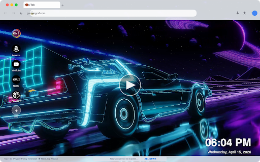 Cyberpunk DeLorean Neon Space Drive Live Wallpaper :: Transform your new tab into a cyberpunk universe with a stunning HD live wallpaper of a neon DeLorean cruising through space.