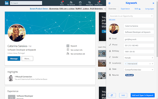 Keywork :: Search for candidates on LinkedIn and quickly import them to your Keywork.