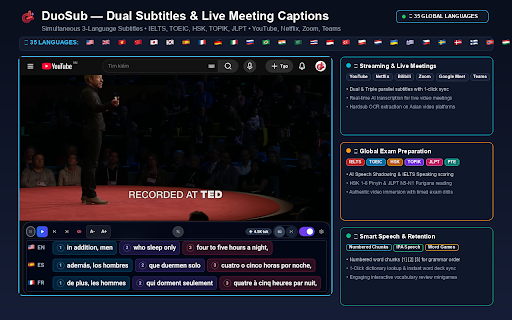 DuoSub - Dual Subtitles & Language Learning :: AI language learning assistant: bilingual subtitles for video immersion, live captions, and interactive vocabulary practice.