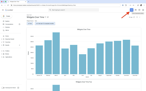 Presentation Mode for Looker :: Adds a presentation mode to Looker dashboards - hide UI chrome and enter fullscreen for distraction-free viewing.