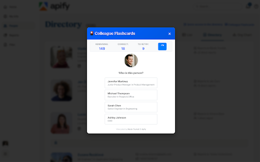 BambooHR Employee Flashcards :: Memorize new colleagues' names and roles through flashcard game.