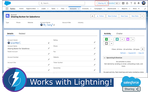 Sharing Button for Salesforce :: Adds a 'Sharing' button next to the global actions on Salesforce pages that opens Classic Sharing Detail for the current record.