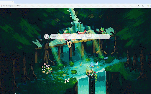Pixel Forest Live Wallpaper :: Child enjoys peaceful picnic on wooden dock as turquoise waters flow through magical forest.