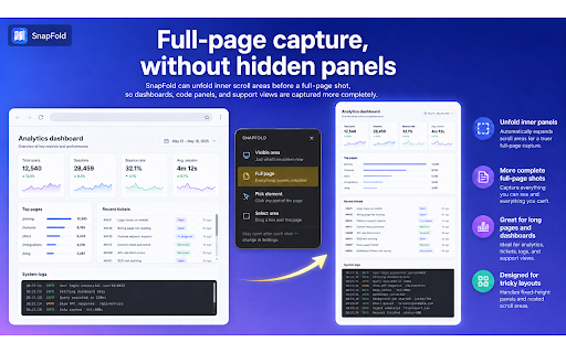 SnapFold: Full Page & Content Screenshots :: Capture full webpages, scrollable elements, nested panels, chat histories, and iframe content in one high-resolution screenshot.