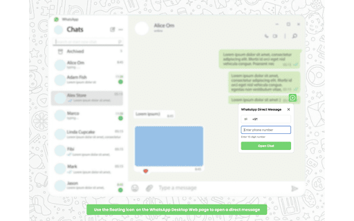 WhatsApp Direct Message :: Open a WhatsApp chat with any number—no contact needed. Floating button, theme support, and auto country code.