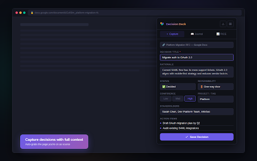 Decision Deck :: Decision journal, RICE prioritization calculator & decision log for Product Managers and Technical Program Managers. 100% private.