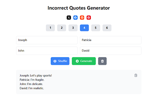 Incorrect Quotes Generator :: This extension generates entertaining incorrect quotes, offering a humorous way to craft unique dialogues for creators