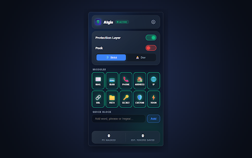 AIgis - Secure & Optimize AI Interactions :: Secure & optimize your AI interactions. Locally mask secrets and optimize tokens in prompts before sending them to LLMs.