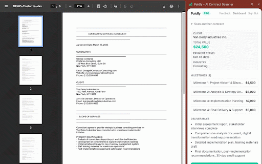 Paidly - AI Contract Scanner :: Scan contracts in your browser and create invoices instantly with AI