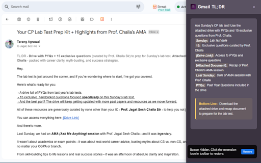 Gmail TL;DR :: Summarize Gmail emails quickly using Gemini AI