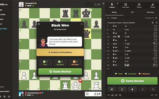 ChessRamp Analyzer :: One-click: finish a Chess.com game and jump straight to ChessRamp analysis automatically.