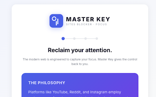 Master Key - Free Focus Blocker - Sites Blocker :: Protect your focus from the attention economy. Block distracting websites behind a Master Key password.