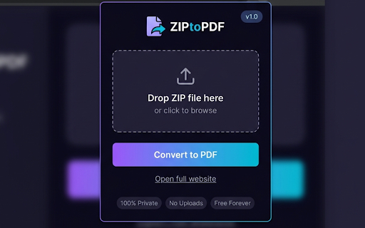 ZIP to PDF Converter :: Convert ZIP files to PDF instantly — free, fast, and 100% private. Upload your ZIP archive and get a polished PDF in seconds.