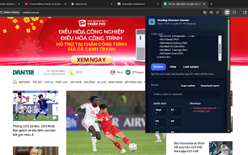 Heading Structure Checker (H1–H6) :: Paste HTML to validate H1–H6 hierarchy, detect skips, and generate a clean heading outline.