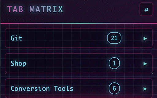 Cyberpunk Tab Manager :: Miami Vice neon tab group manager with liquid glass UI