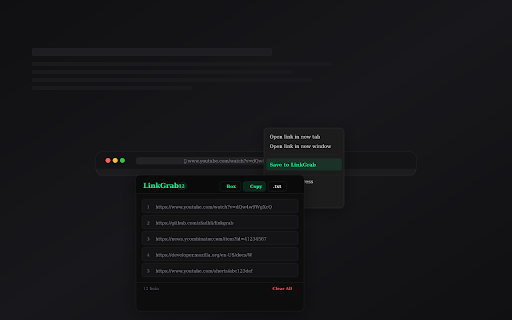 LinkGrab :: Right-click to save links, export as .txt