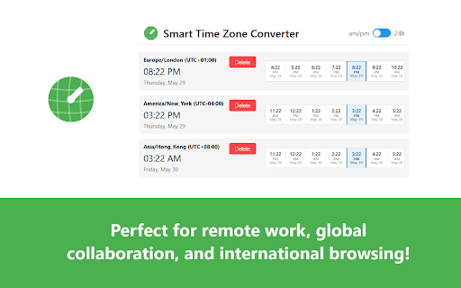 What's the time? - Time Zone Converter :: View multiple time zones at a glance and convert any web time to your local time with one click. Smart, fast, and customizable.
