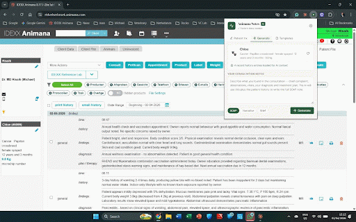 Animana Notes AI :: AI-powered consultation notes and dental charting for IDEXX Animana.