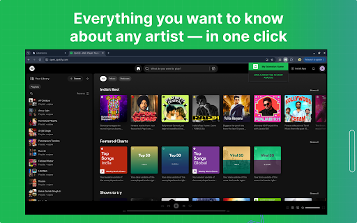 Spotify Artist Chart :: Install this extension to display a chart of all tracks by an artist on Spotify with just one click.