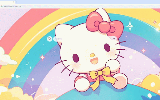 Hello Kitty Rainbow Adventure Live Wallpaper :: Hello Kitty floating through pastel rainbow sky with clouds, bows, and sparkles.