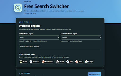 Free Search Switcher :: A cross-browser extension for switching between preferred and custom search engines while preserving the current search query.