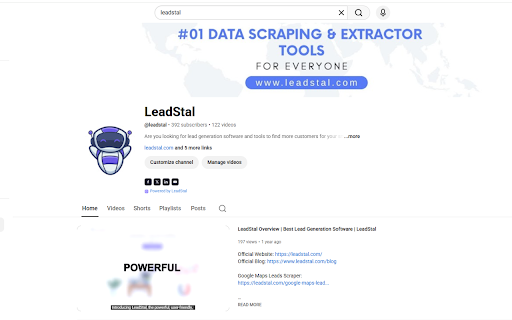 YouTube Email Finder & Phone Number Finder by LeadStal :: Find public emails, phone numbers & social profiles from any YouTube channel. Free lead generation tool by LeadStal.