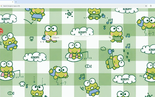 Keroppi Live Wallpaper :: Cheerful Keroppi frogs in various poses on green and white gingham pattern with cloud details.