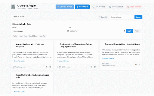 Article to Audio: Local Version :: Extract articles, save them locally, and generate audio podcasts using OpenAI API.