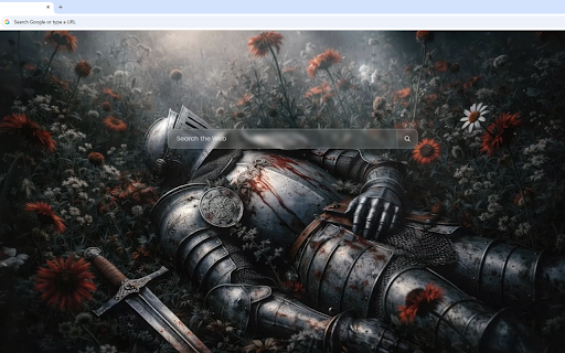 Fallen Knight Resting In A Field Of Red Flowers Live Wallpaper :: A fallen knight in blood-stained armor rests peacefully in a dark, atmospheric field of blooming red flowers.