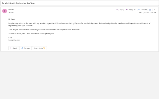 Talx2Me Outlook Smart Reply :: Adds an AI "Smart Reply" button to Outlook that generates quick, personalized replies. Set up at talx2me.com to get started.