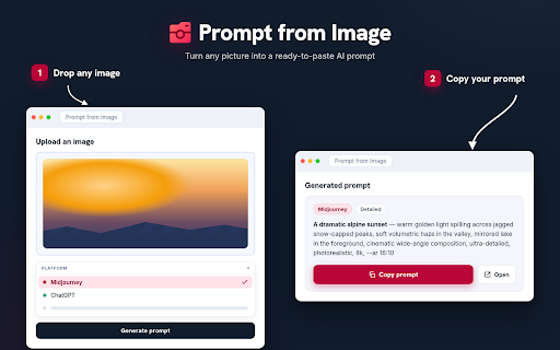 Prompt from Image :: Generate a prompt from image in one click - describe any picture and copy polished result. Image to prompt for any ai art tool.
