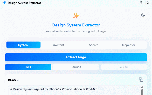 Design System Extractor :: Extracts the design system of the current website into an AI-friendly markdown document.