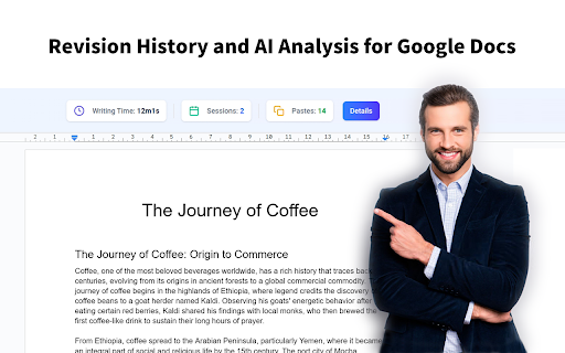Doc Edit Replay - AI Detector & Originality Checker for Google Docs :: The ultimate revision history tool for Google Docs. Replay edits & use AI to verify originality and detect AI-written content