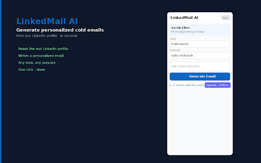 LinkedMail AI - Cold Email Generator :: Generate personalized cold emails from any LinkedIn profile in one click.