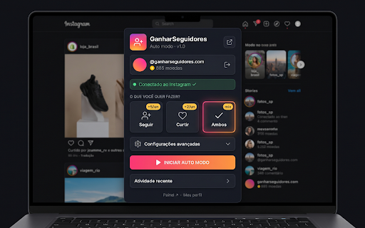 GanharSeguidores — Auto Modo :: Ative o modo automático e ganhe moedas na GanharSeguidores enquanto navega no Instagram, com segurança.
