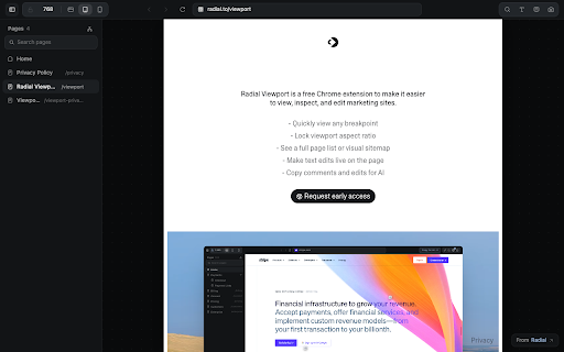 Radial Viewport :: Preview any site at desktop, tablet, and mobile widths — resize, screenshot full pages, drop guides, inspect elements.