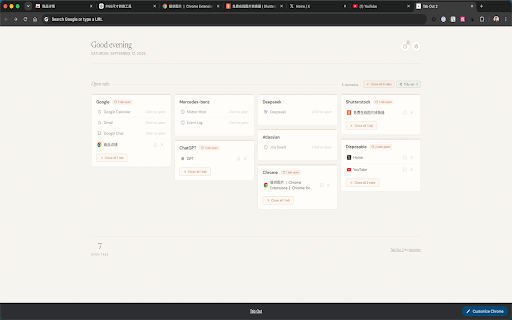 Tab Out 2 :: Keep tabs on your tabs. New tab page that groups your open tabs by domain and lets you close them with style.
