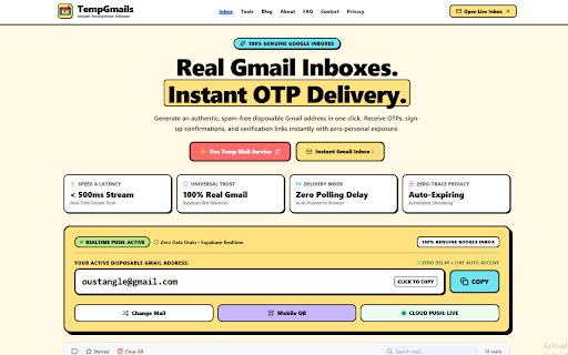 TempGmails - Disposable Real Gmail & OTP Inbox :: Instant authentic @gmail.com disposable emails. Receive OTP codes, bypass spam, and open incoming emails in a dedicated viewer.