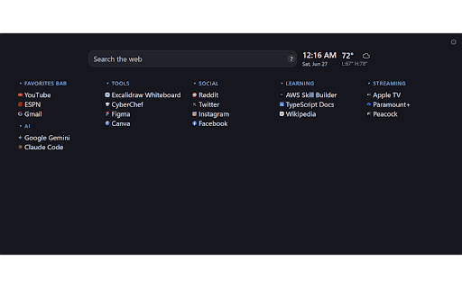 New Tab Plus :: A bookmarks-driven, widget-extensible new tab page.
