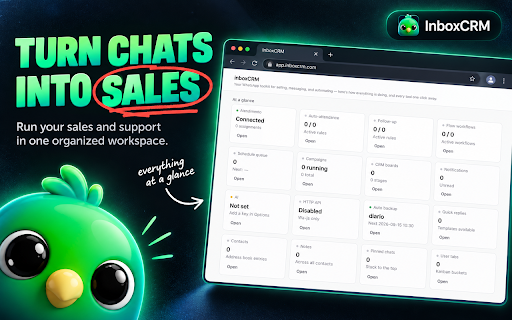 WhatsApp CRM – InboxCRM: Pipeline, Scheduler & Auto Reply for WhatsApp Web :: WhatsApp CRM for WhatsApp Web: kanban sales pipeline, contact notes & tags, quick replies, scheduled messages, chatbot & auto reply