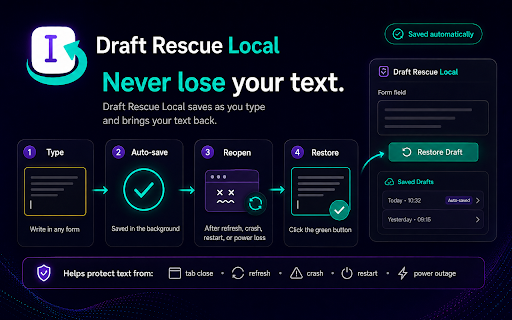 Draft Rescue Local :: Automatically saves drafts from form and text fields on this device and helps restore them when needed.