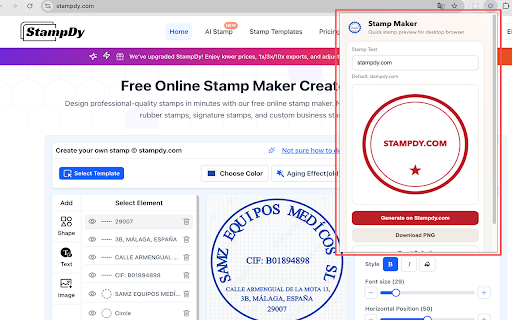 stamp maker website plugin :: Create a quick stamp preview and continue editing on stampdy.com.