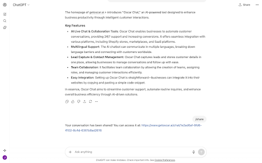 Oscar :: Share your ChatGPT conversations with Oscar. Type /share and press Enter to create a shareable link.