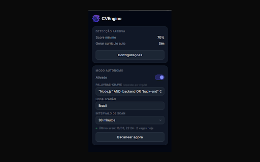 CVEngine — Smart Job Feed :: Analisa vagas automaticamente enquanto você navega e salva as compatíveis com currículo já gerado.