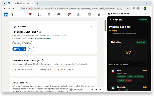 HAMRA Companion :: Career fit score on every job listing + one-click autofill across major job boards. Apply faster, only where you actually match.