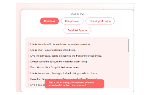 Life is Short, Leave Kind Footprints :: A Firefox extension featuring quotes inspiring kindness and compassion, categorized for reflection
