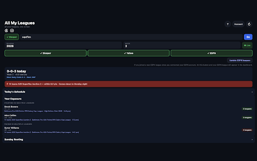 AllMyLeagues Connector :: Connect your ESPN and CBS fantasy leagues to AllMyLeagues using your existing session — no copy/paste.
