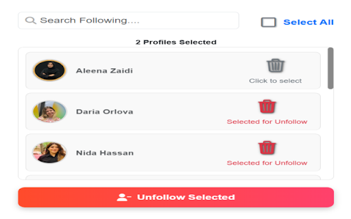 Linkedin Unfollower Pro 2026 :: 🔍 Search profiles, ✅ select or select all, and 🚫 unfollow people you follow on Linkedin — keep your feed clean and focused.