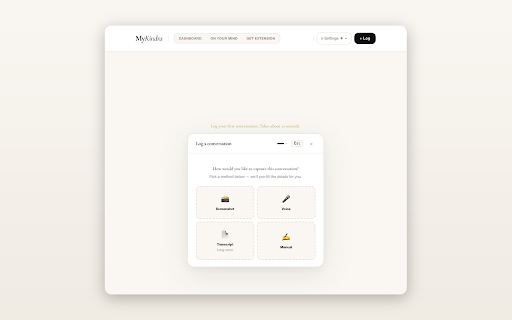 MyKindra :: Log conversations from any tab, the moment they happen.